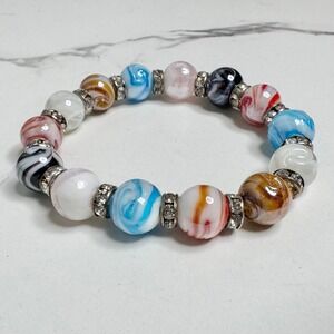 Beaded Bracelet Colorful Swirl Beads Rhinestone‎ Accents Stretch Bracelet